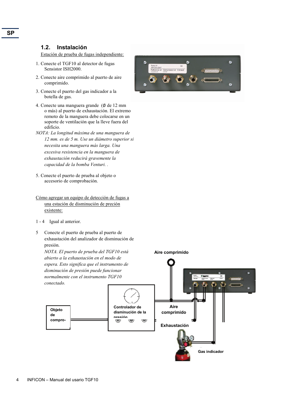 Instalación | INFICON TGF10 Tracer Gas Filler User Manual | Page 30 / 36