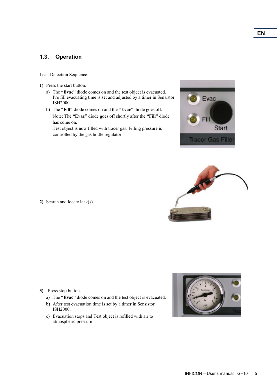 Operation | INFICON TGF10 Tracer Gas Filler User Manual | Page 7 / 36