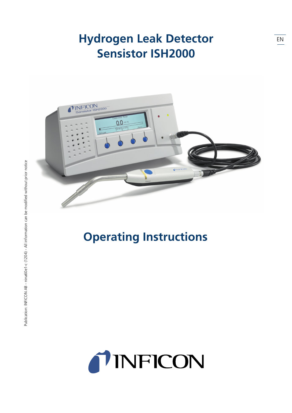 INFICON Sensistor ISH2000P Hydrogen Leak Detector, Panel Model User Manual | 51 pages