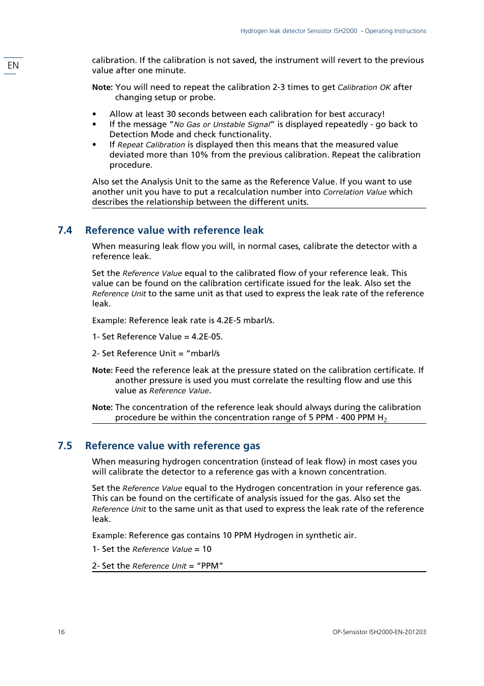 4 reference value with reference leak, 5 reference value with reference gas, Reference value with reference leak | Reference value with reference gas | INFICON Sensistor ISH2000P Hydrogen Leak Detector, Panel Model User Manual | Page 18 / 51