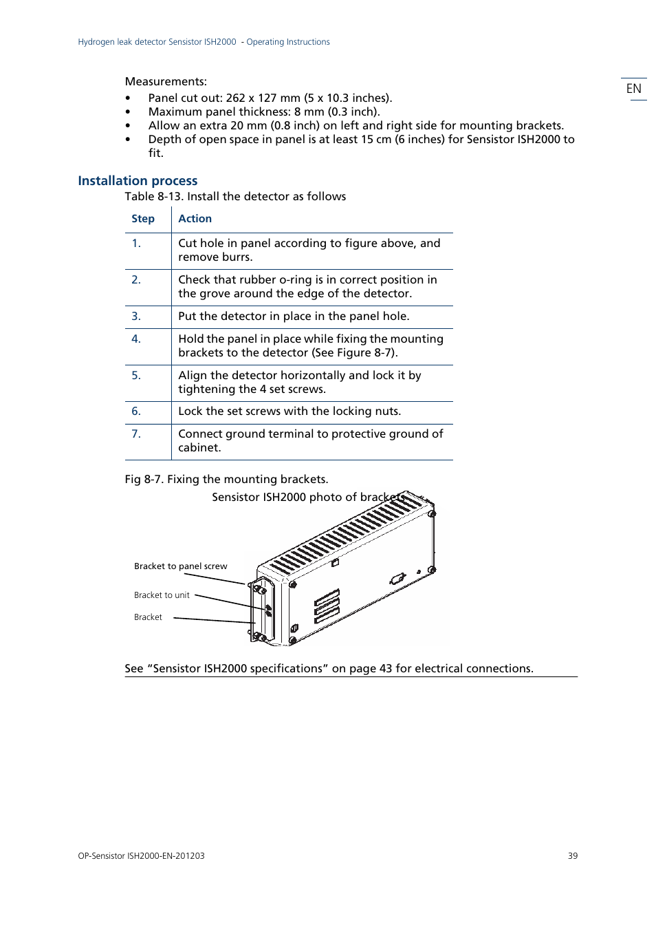 Installation process | INFICON Sensistor ISH2000P Hydrogen Leak Detector, Panel Model User Manual | Page 41 / 51