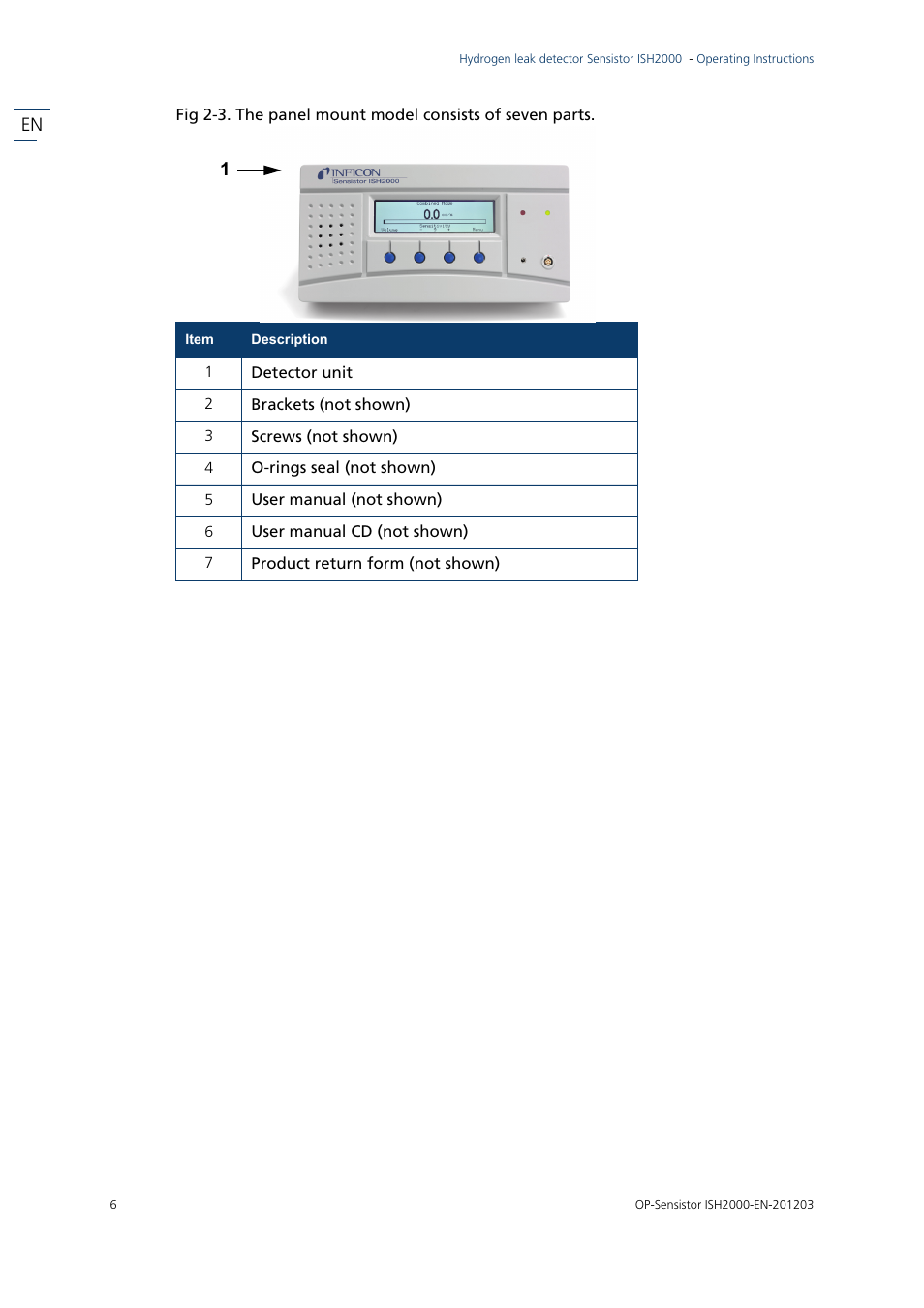INFICON Sensistor ISH2000P Hydrogen Leak Detector, Panel Model User Manual | Page 8 / 51