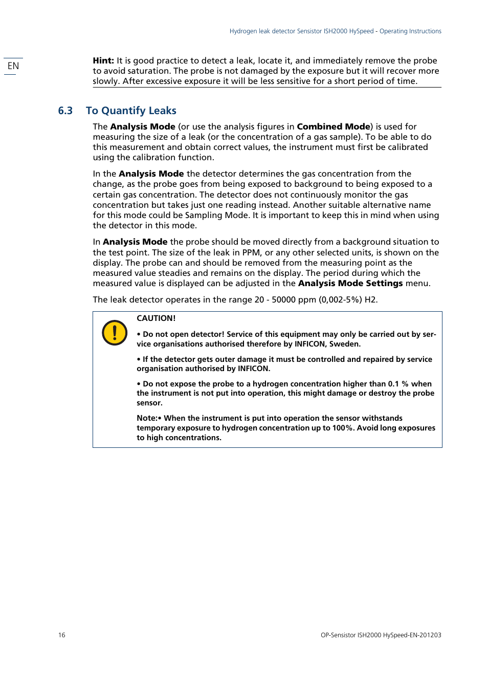 3 to quantify leaks, To quantify leaks | INFICON Sensistor ISH2000 HySpeed Hydrogen Leak Detector User Manual | Page 16 / 54