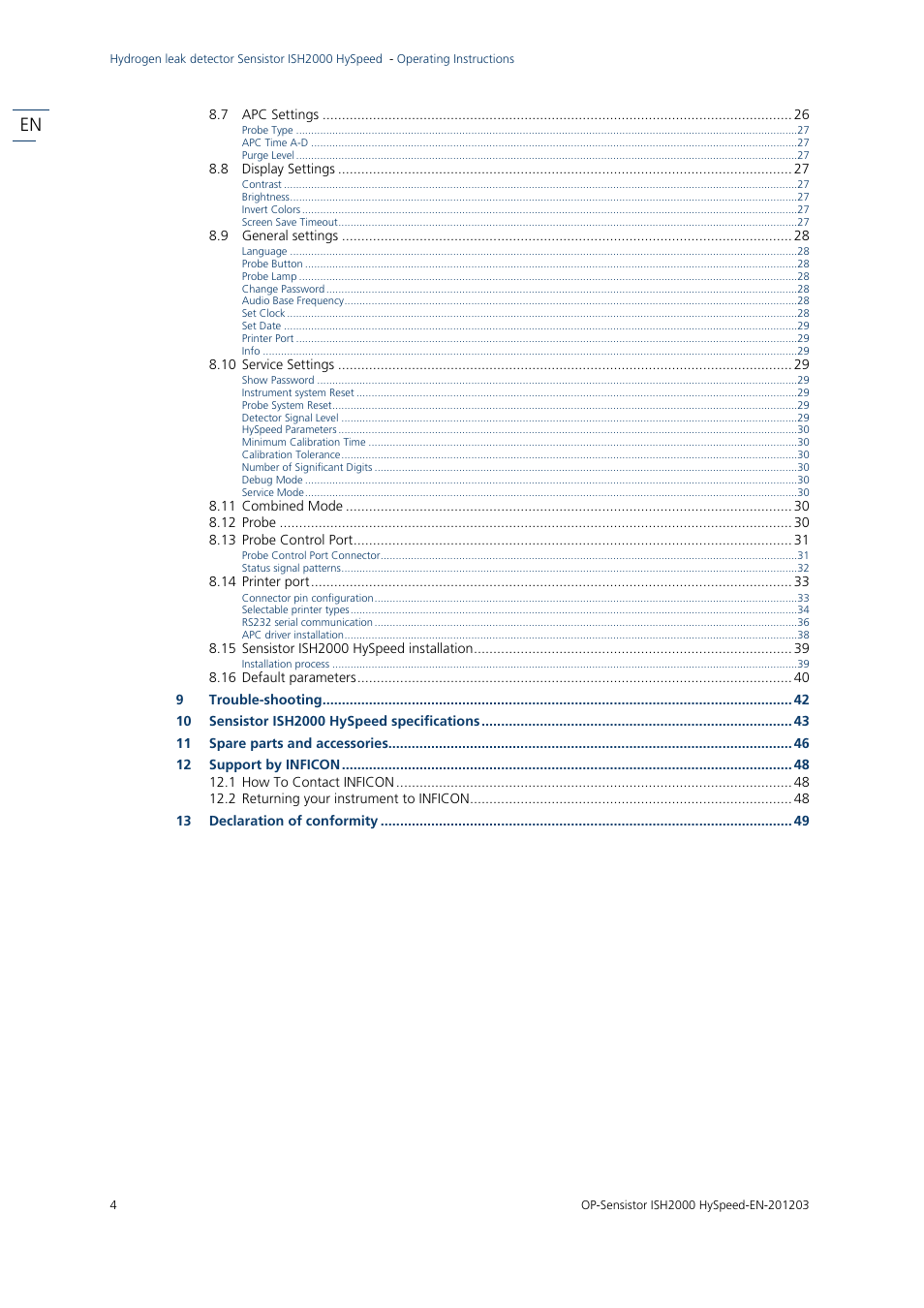 INFICON Sensistor ISH2000 HySpeed Hydrogen Leak Detector User Manual | Page 4 / 54