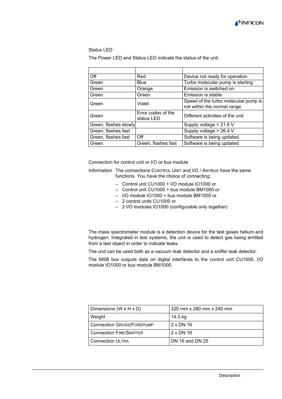 Function, Technical data 4.3.1, Mechanical data | Of application (see, Chapter 4.3, 2 function, 3 technical data, 1 mechanical data | INFICON LDS3000 Modular Leak Detector User Manual | Page 13 / 52
