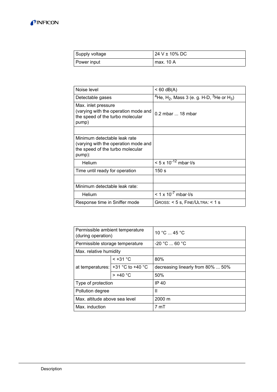 Electrical data, Physical data, Ambient conditions | INFICON LDS3000 Modular Leak Detector User Manual | Page 14 / 52