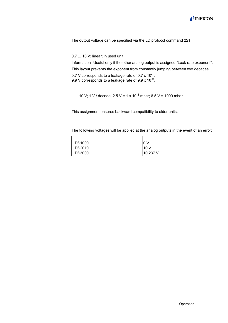 Output voltages in case of error, 3 output voltages in case of error | INFICON LDS3000 Modular Leak Detector User Manual | Page 23 / 52