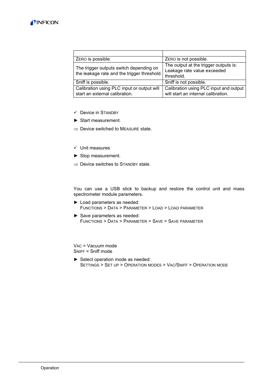 Starting/stopping the measurement, Loading and storing parameters, Select operation mode | 5 starting/stopping the measurement, 6 loading and storing parameters, 7 select operation mode | INFICON LDS3000 Modular Leak Detector User Manual | Page 30 / 52