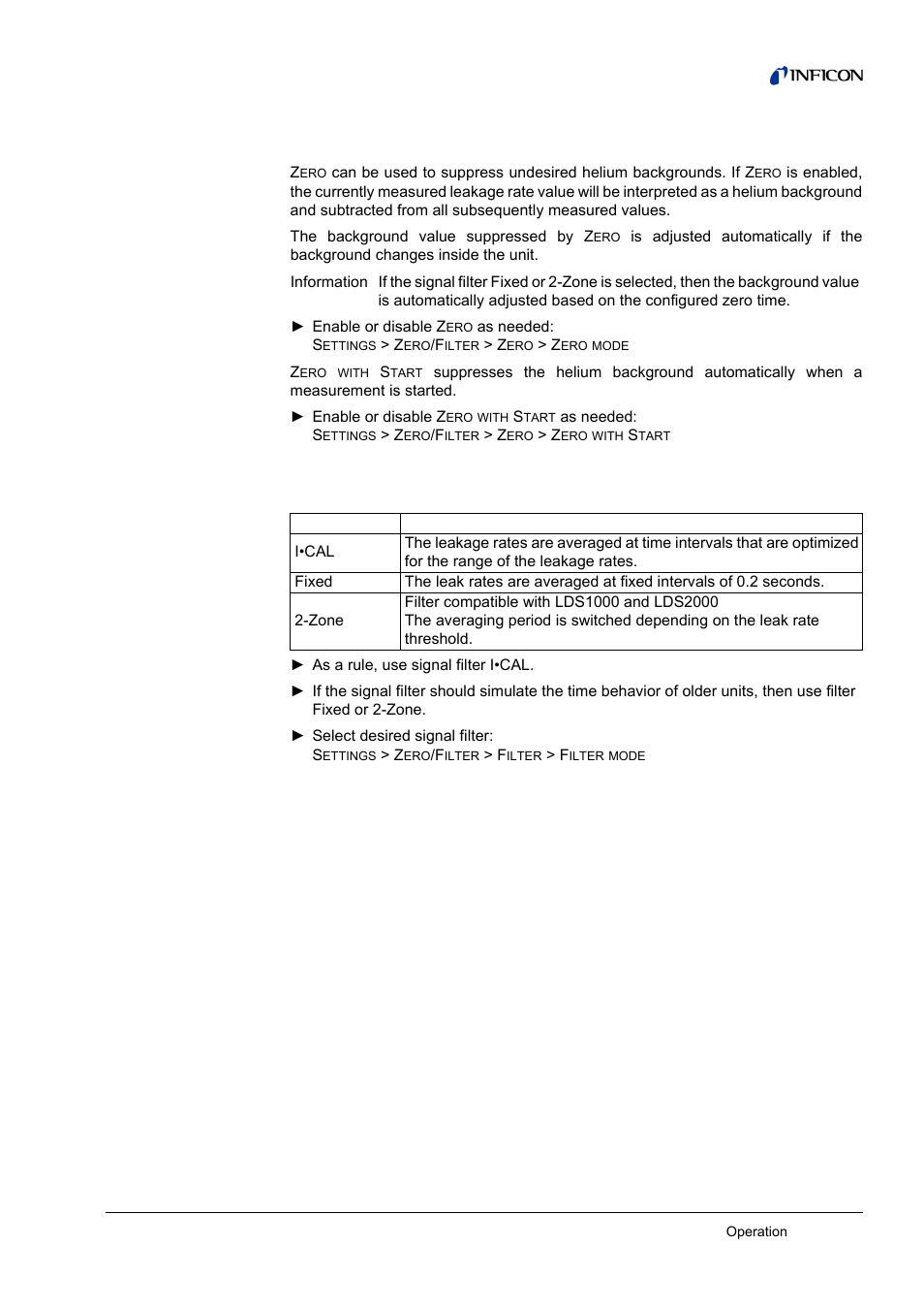 Activate/deactivate zero, Selecting a signal filter, 8 activate/deactivate z | 9 selecting a signal filter | INFICON LDS3000 Modular Leak Detector User Manual | Page 31 / 52