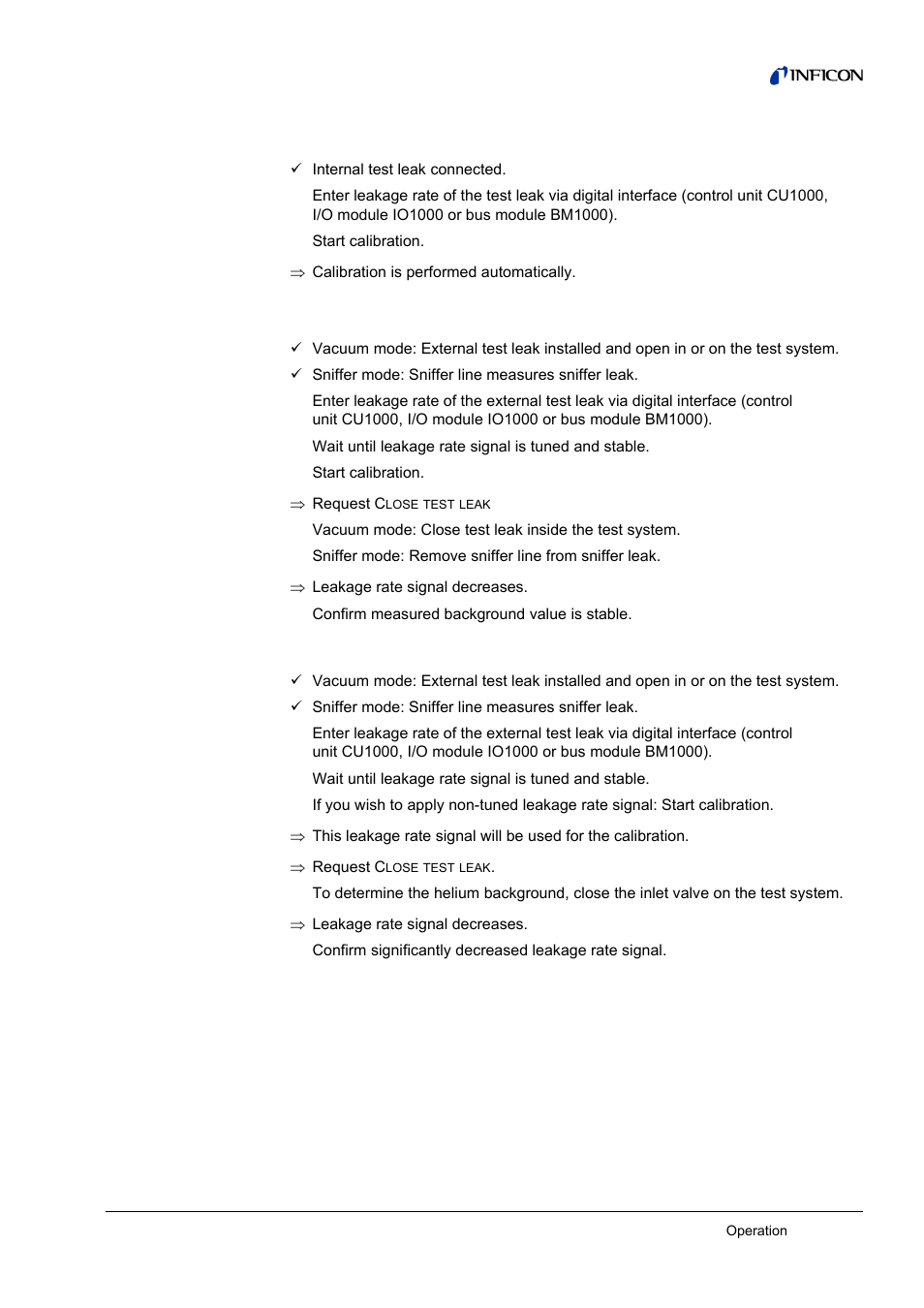 1 internal calibration 6.10.2 external calibration, 2 external calibration | INFICON LDS3000 Modular Leak Detector User Manual | Page 33 / 52