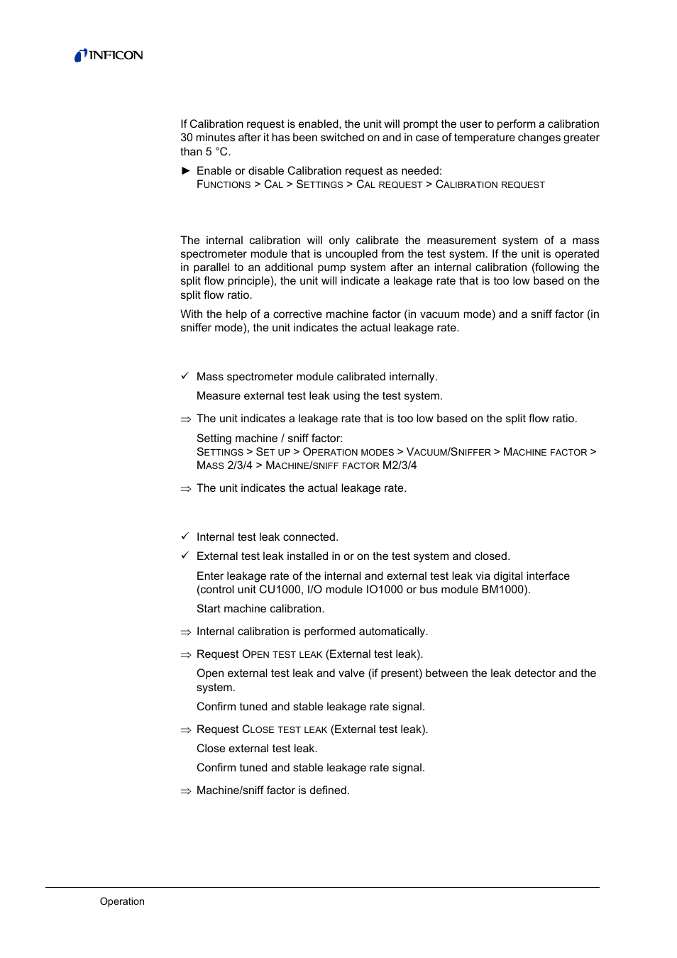 3 enable/disable calibration request, 4 setting machine and sniff factor | INFICON LDS3000 Modular Leak Detector User Manual | Page 34 / 52