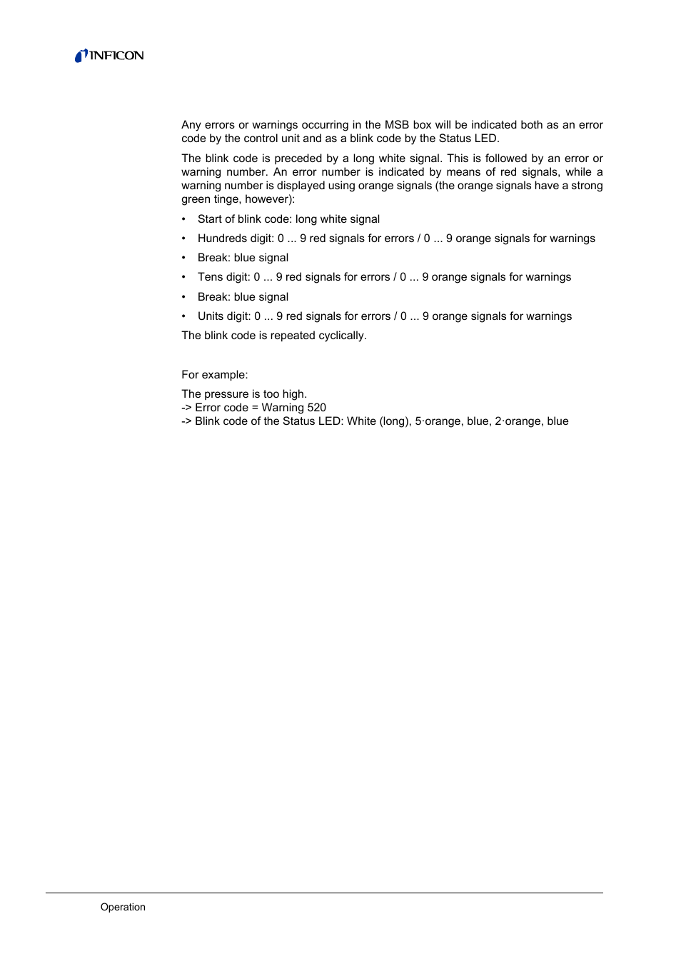 1 error codes of the status led | INFICON LDS3000 Modular Leak Detector User Manual | Page 42 / 52