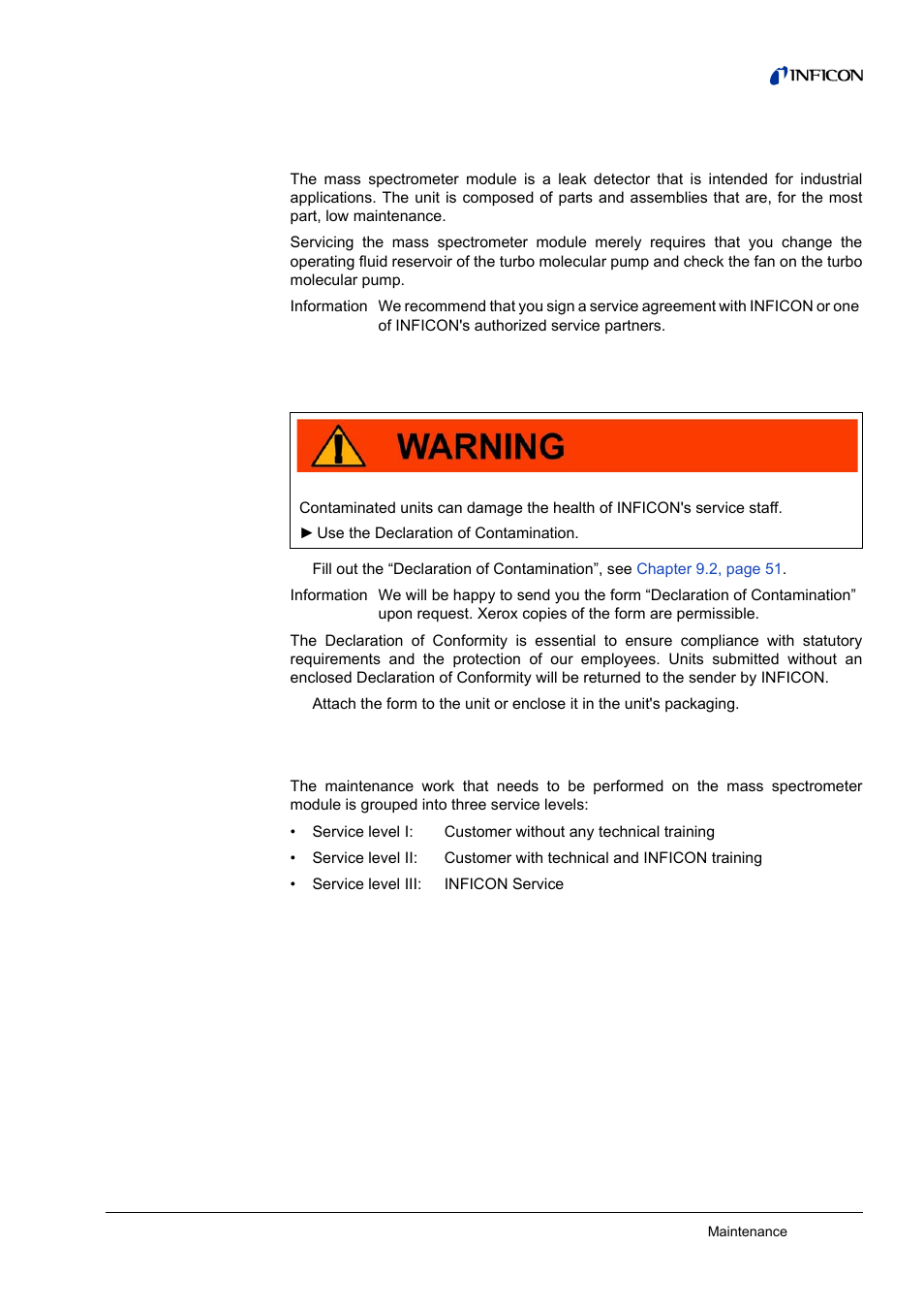 7 maintenance, Maintenance and service at inficon, General maintenance information | 7maintenance, 1 maintenance and service at inficon, 2 general maintenance information | INFICON LDS3000 Modular Leak Detector User Manual | Page 43 / 52