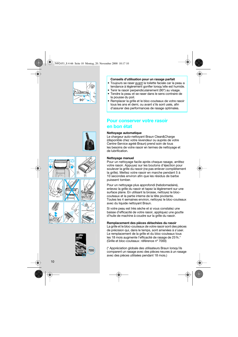 Pour conserver votre rasoir en bon état | Braun Syncro 7540 User Manual | Page 10 / 56