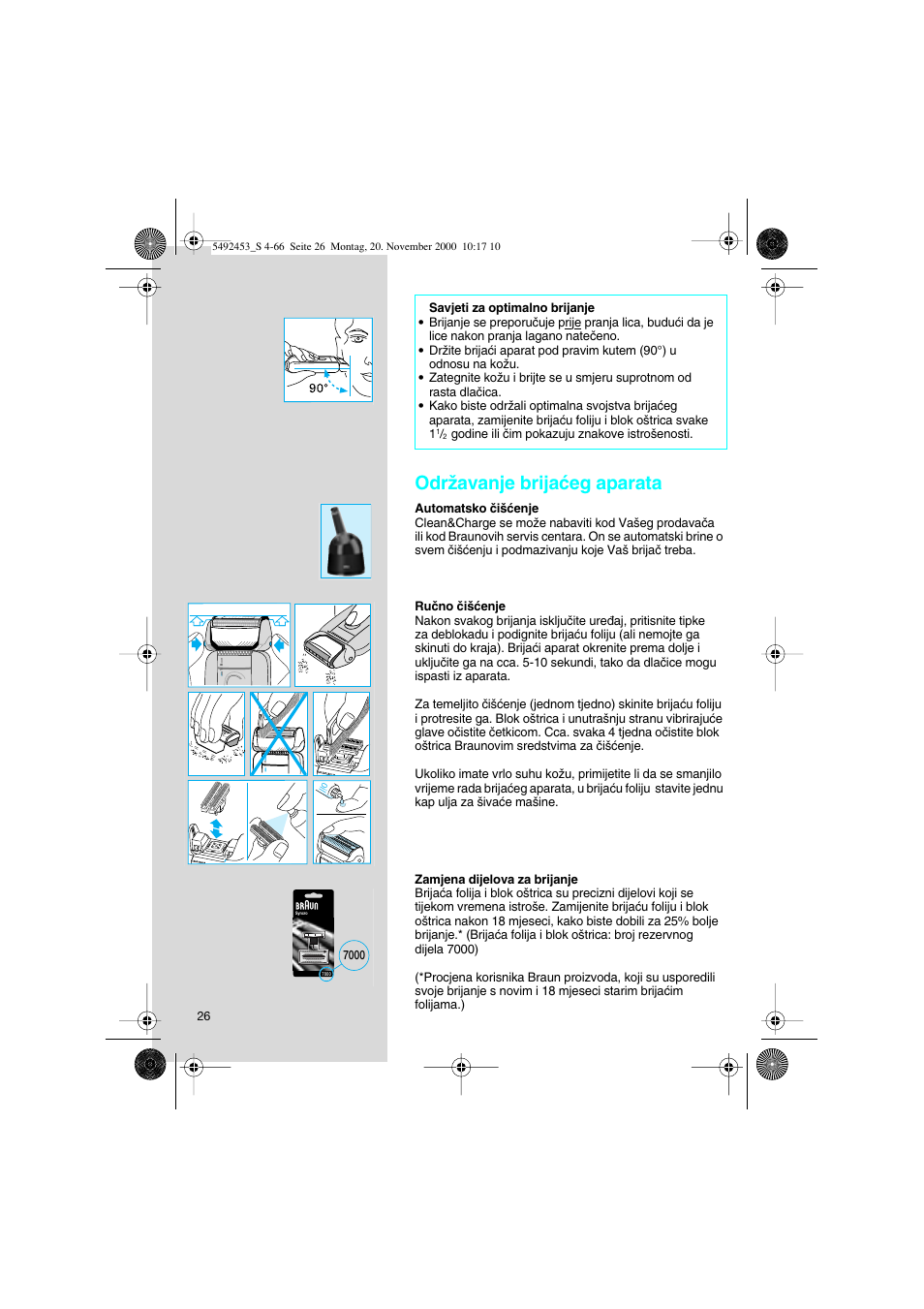 Odrïavanje brijaçeg aparata | Braun Syncro 7540 User Manual | Page 26 / 56