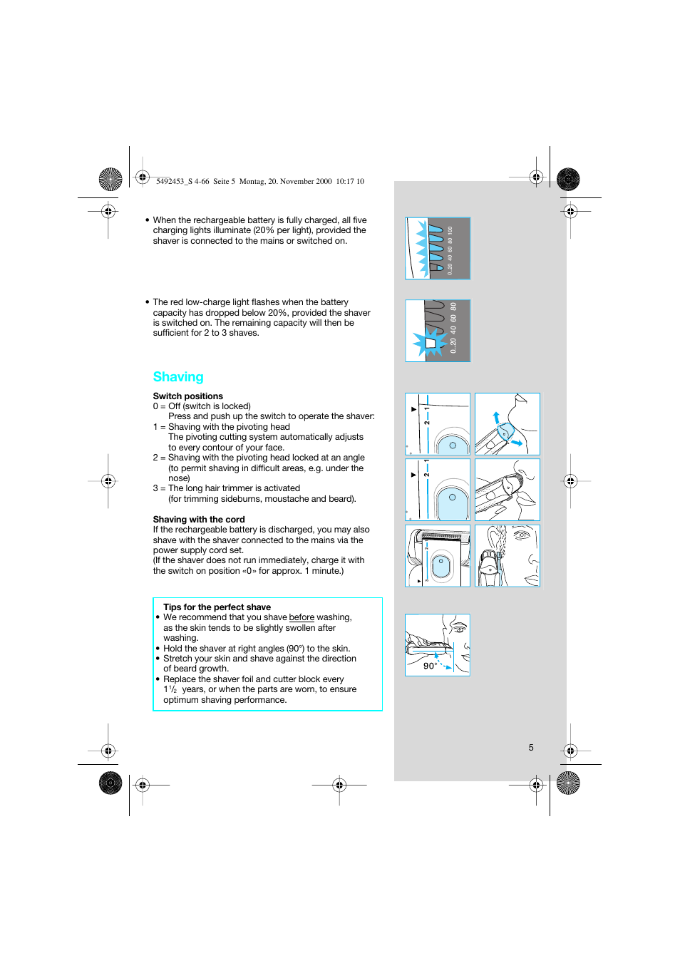 Shaving | Braun Syncro 7540 User Manual | Page 5 / 56