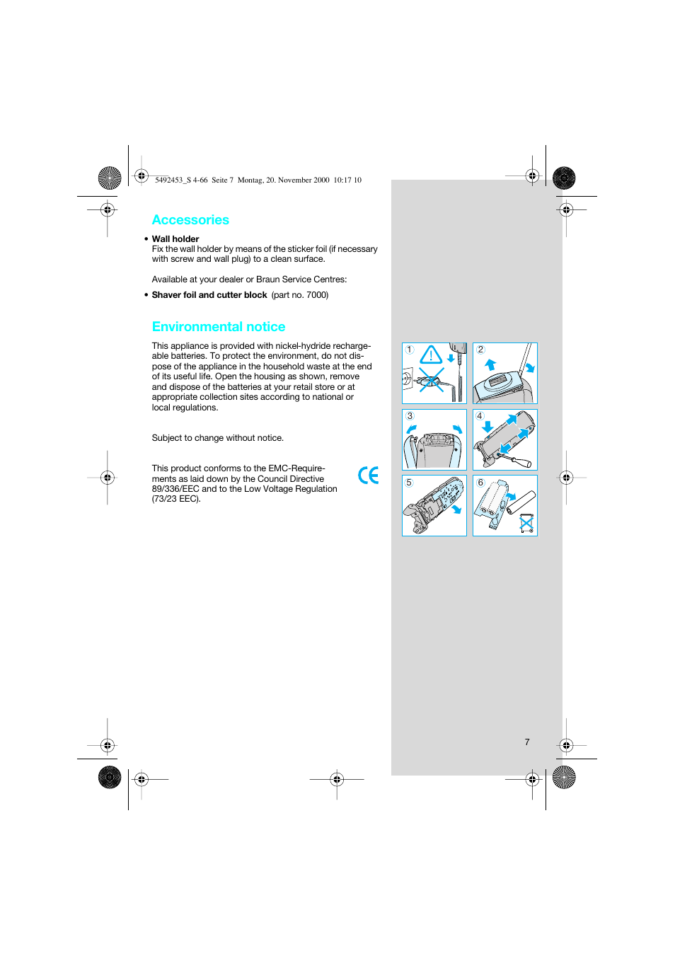 Accessories, Environmental notice | Braun Syncro 7540 User Manual | Page 7 / 56