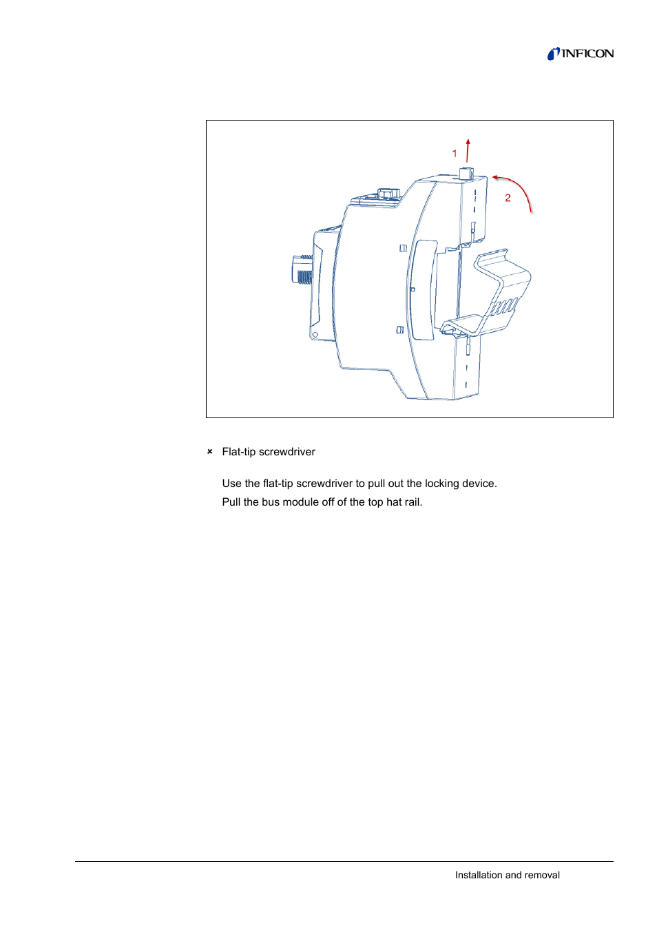 Removal of the bus module, 2 removal of the bus module | INFICON BM1000 Bus module User Manual | Page 11 / 14