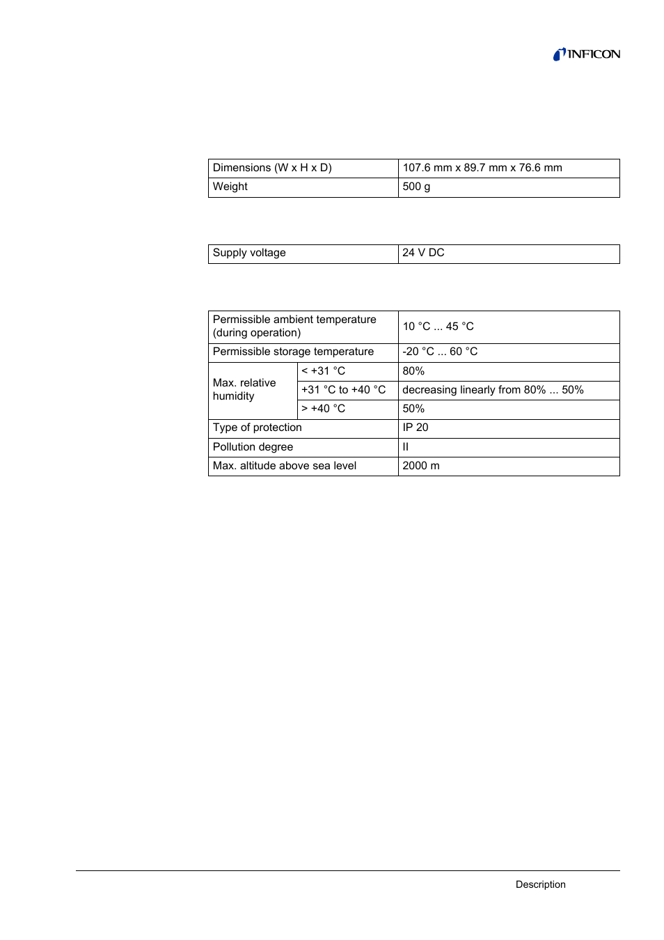 Technical data 4.3.1, Mechanical data, Electrical data | Ambient conditions, Chapter 4.3, 3 technical data | INFICON BM1000 Bus module User Manual | Page 9 / 14