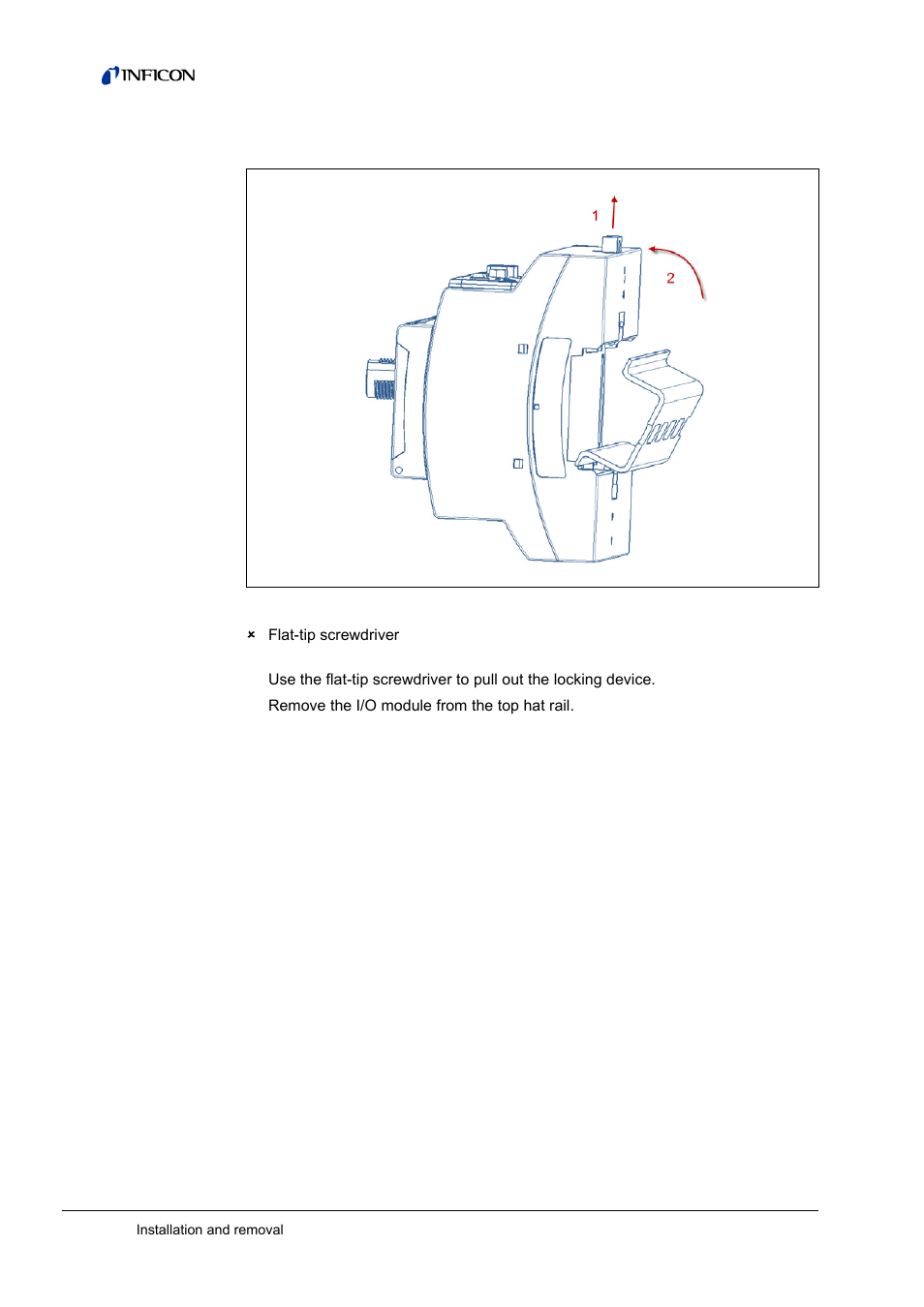 Removing the i/o module, 2 removing the i/o module | INFICON I/O1000 I/O module User Manual | Page 16 / 18