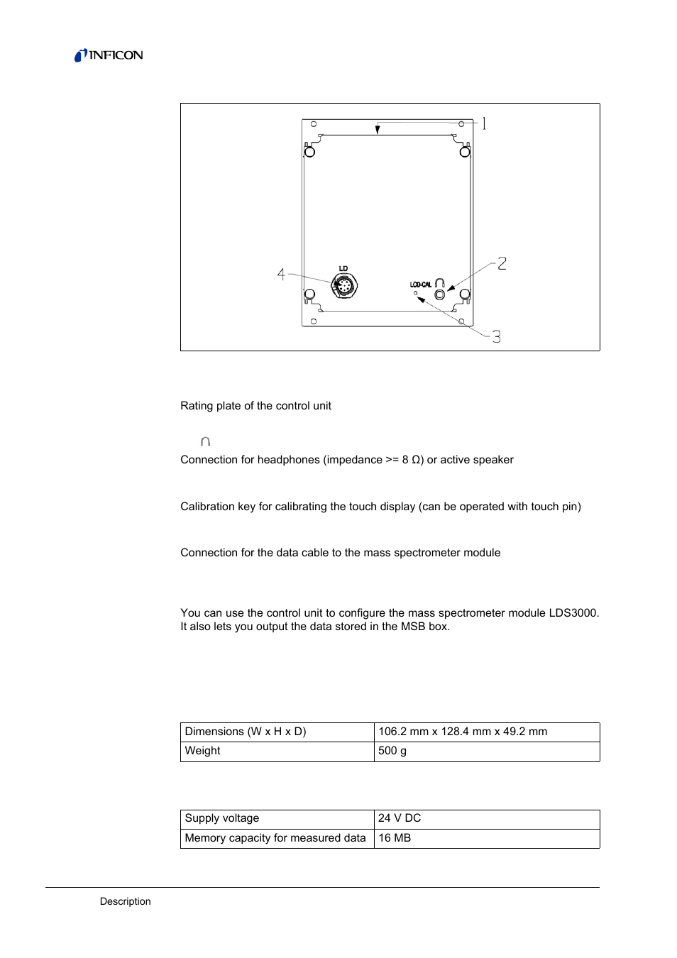 Function, Technical data 4.3.1, Mechanical data | Electrical data, Of application (see, 2 function, 3 technical data | INFICON CU1000 Control unit User Manual | Page 10 / 24