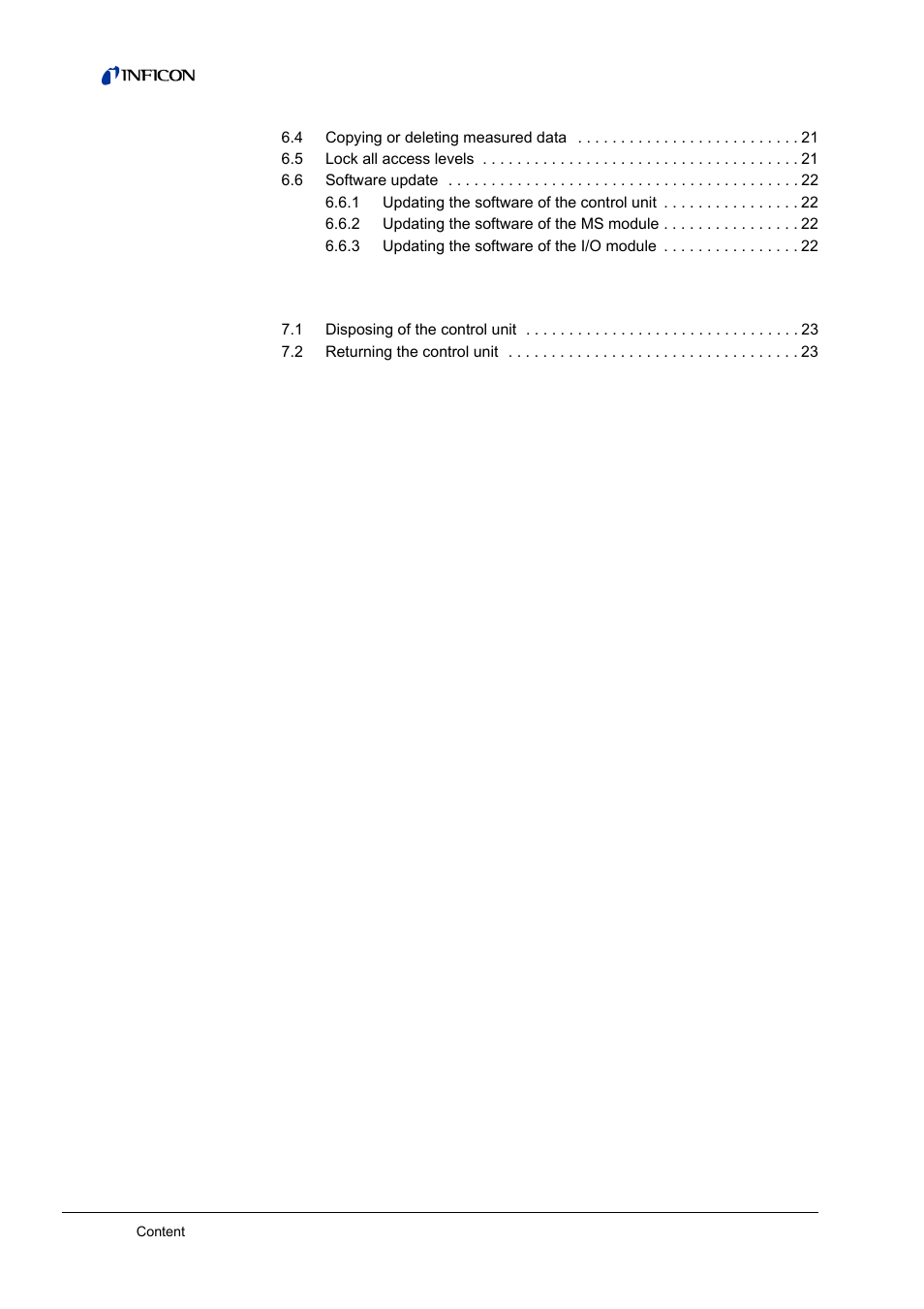 7 taking out of service | INFICON CU1000 Control unit User Manual | Page 4 / 24