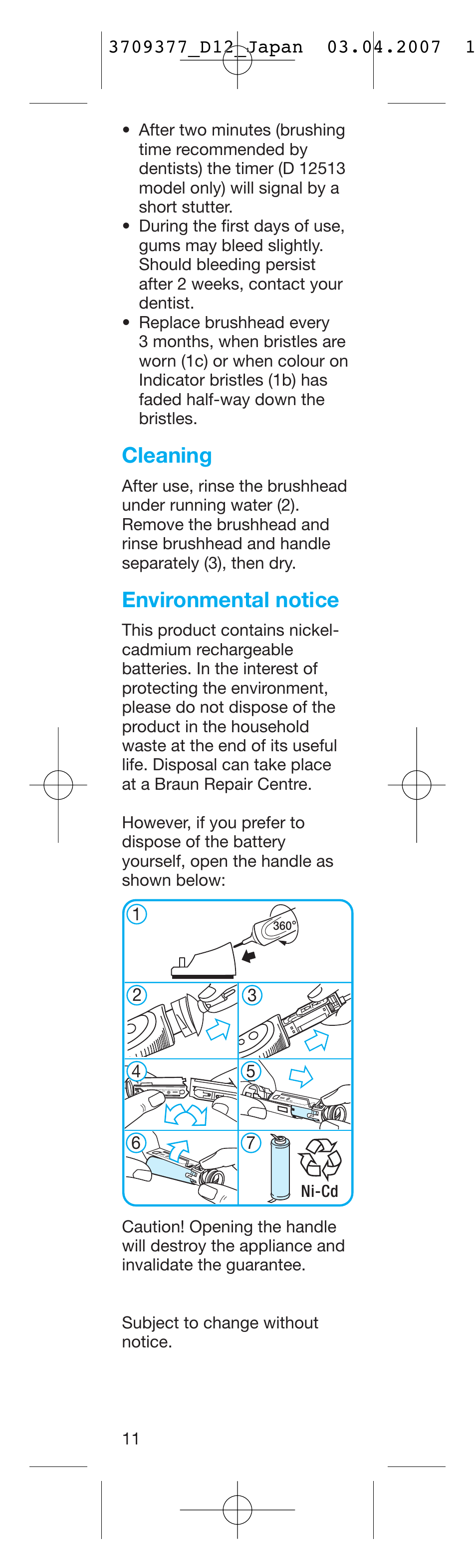 Cleaning, Environmental notice | Braun D12013 W User Manual | Page 11 / 13