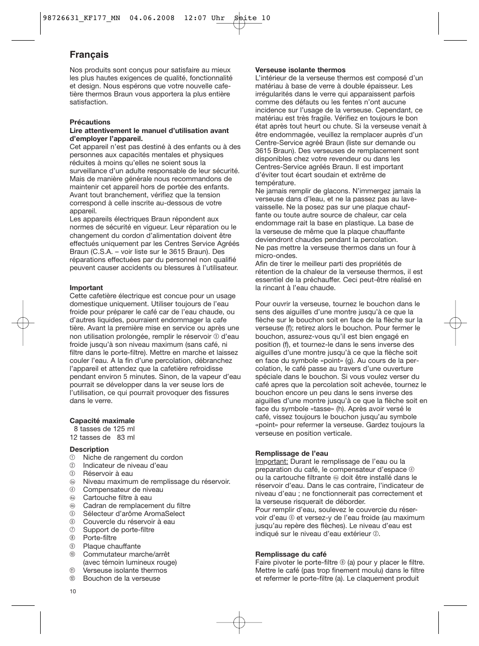 Français | Braun AromaSelect KF 177 User Manual | Page 10 / 39