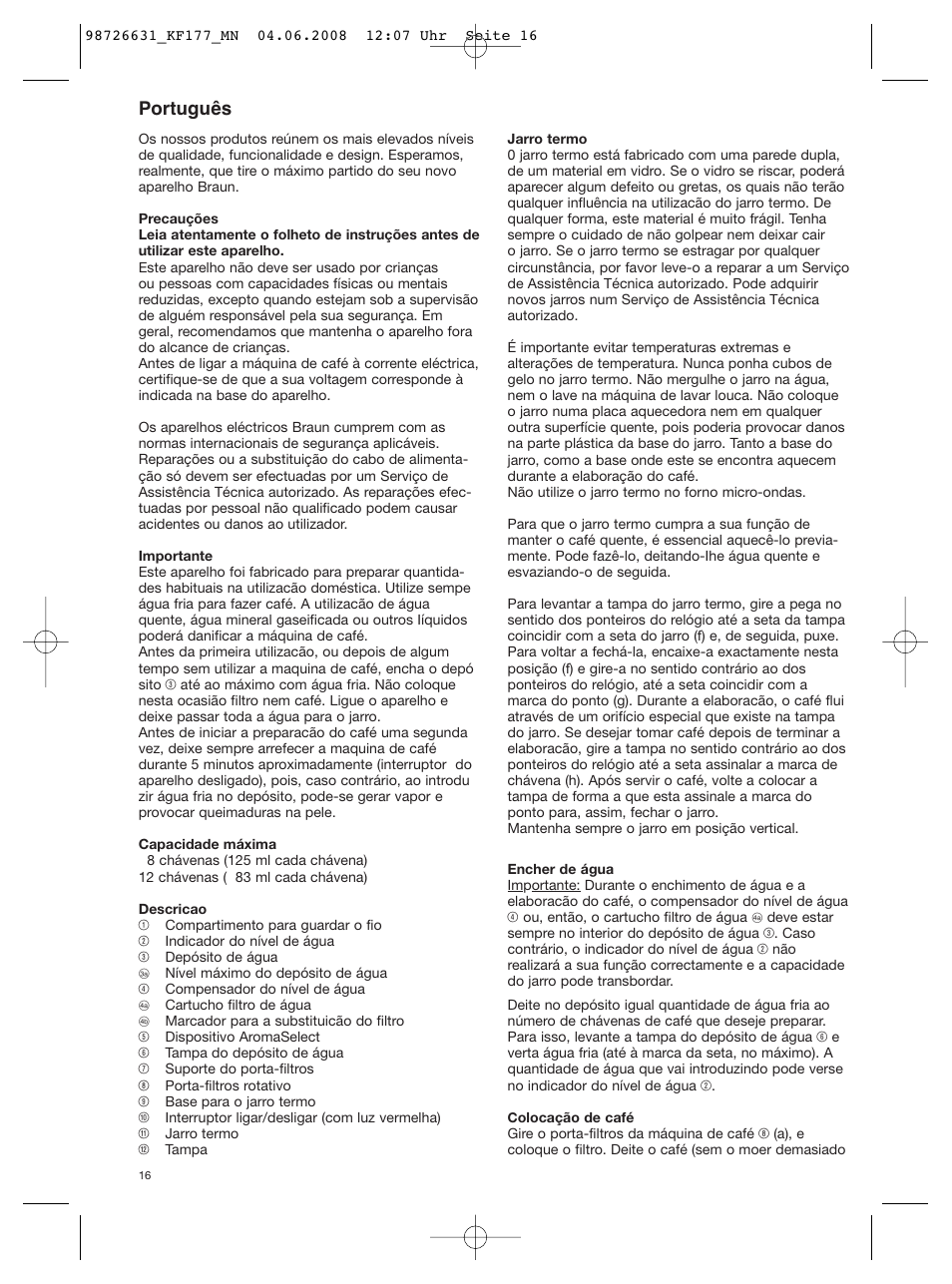 Português | Braun AromaSelect KF 177 User Manual | Page 16 / 39