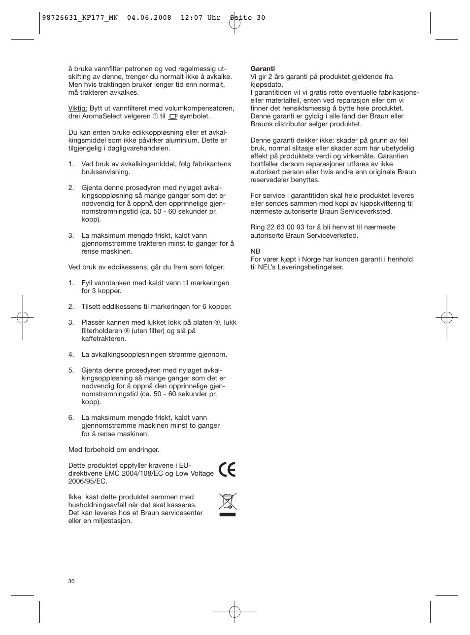 Braun AromaSelect KF 177 User Manual | Page 30 / 39