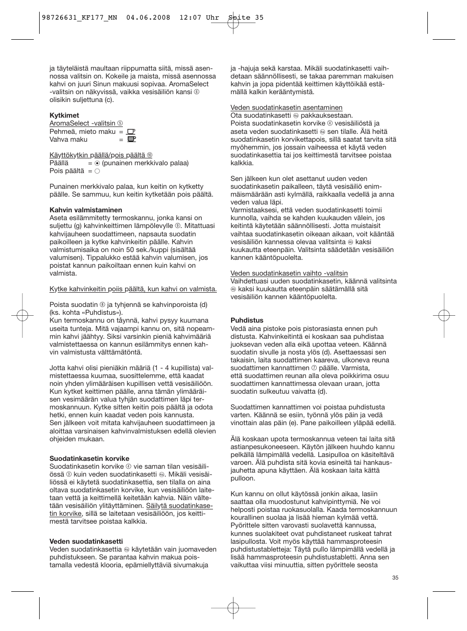 Braun AromaSelect KF 177 User Manual | Page 35 / 39