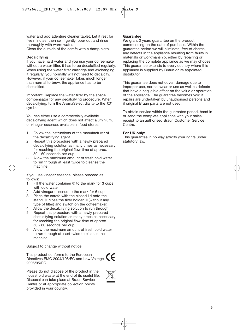 Braun AromaSelect KF 177 User Manual | Page 9 / 39