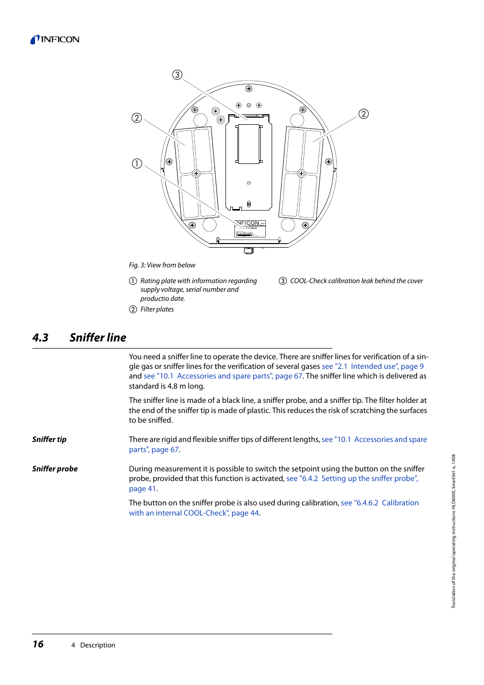 3 sniffer line, Sniffer line | INFICON HLD6000 Refrigerant Leak Detector User Manual | Page 16 / 76