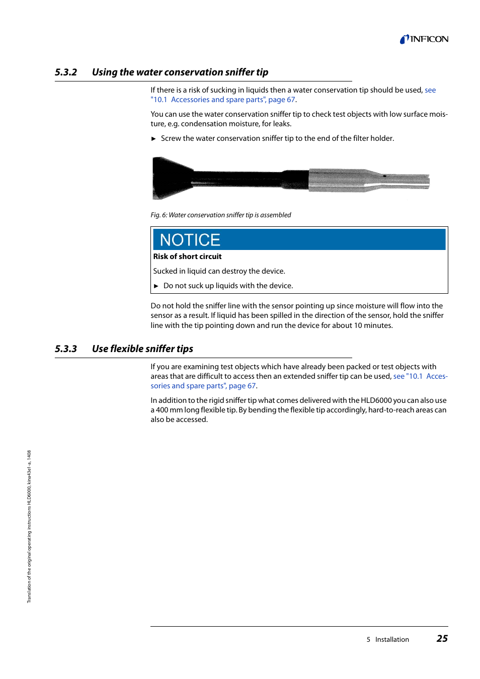 2 using the water conservation sniffer tip, 3 use flexible sniffer tips, Using the water conservation sniffer tip | Use flexible sniffer tips | INFICON HLD6000 Refrigerant Leak Detector User Manual | Page 25 / 76