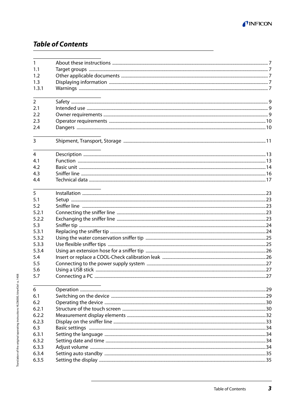 INFICON HLD6000 Refrigerant Leak Detector User Manual | Page 3 / 76