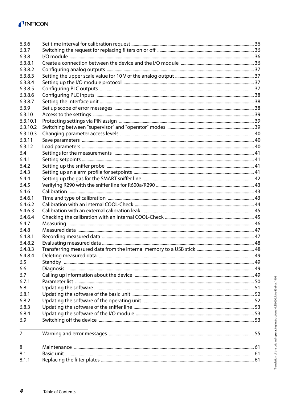 INFICON HLD6000 Refrigerant Leak Detector User Manual | Page 4 / 76
