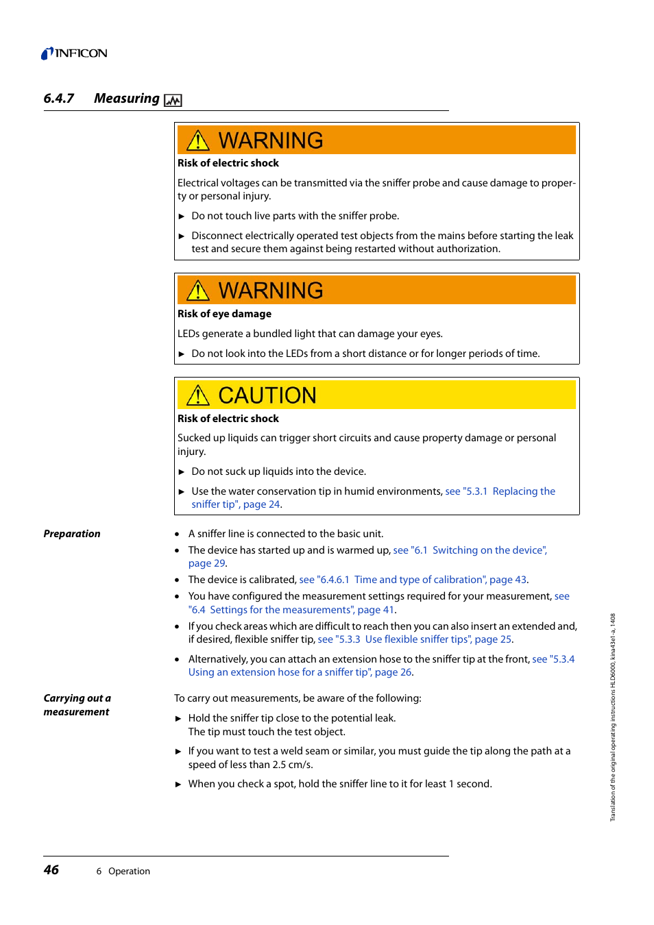 7 measuring, Measuring | INFICON HLD6000 Refrigerant Leak Detector User Manual | Page 46 / 76