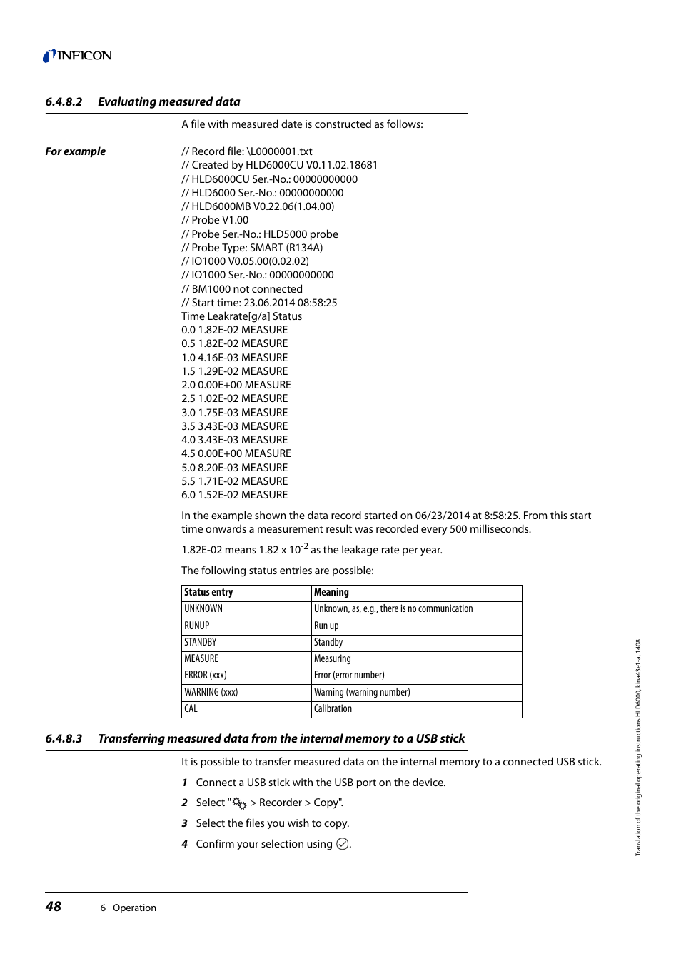 2 evaluating measured data, Evaluating measured data | INFICON HLD6000 Refrigerant Leak Detector User Manual | Page 48 / 76