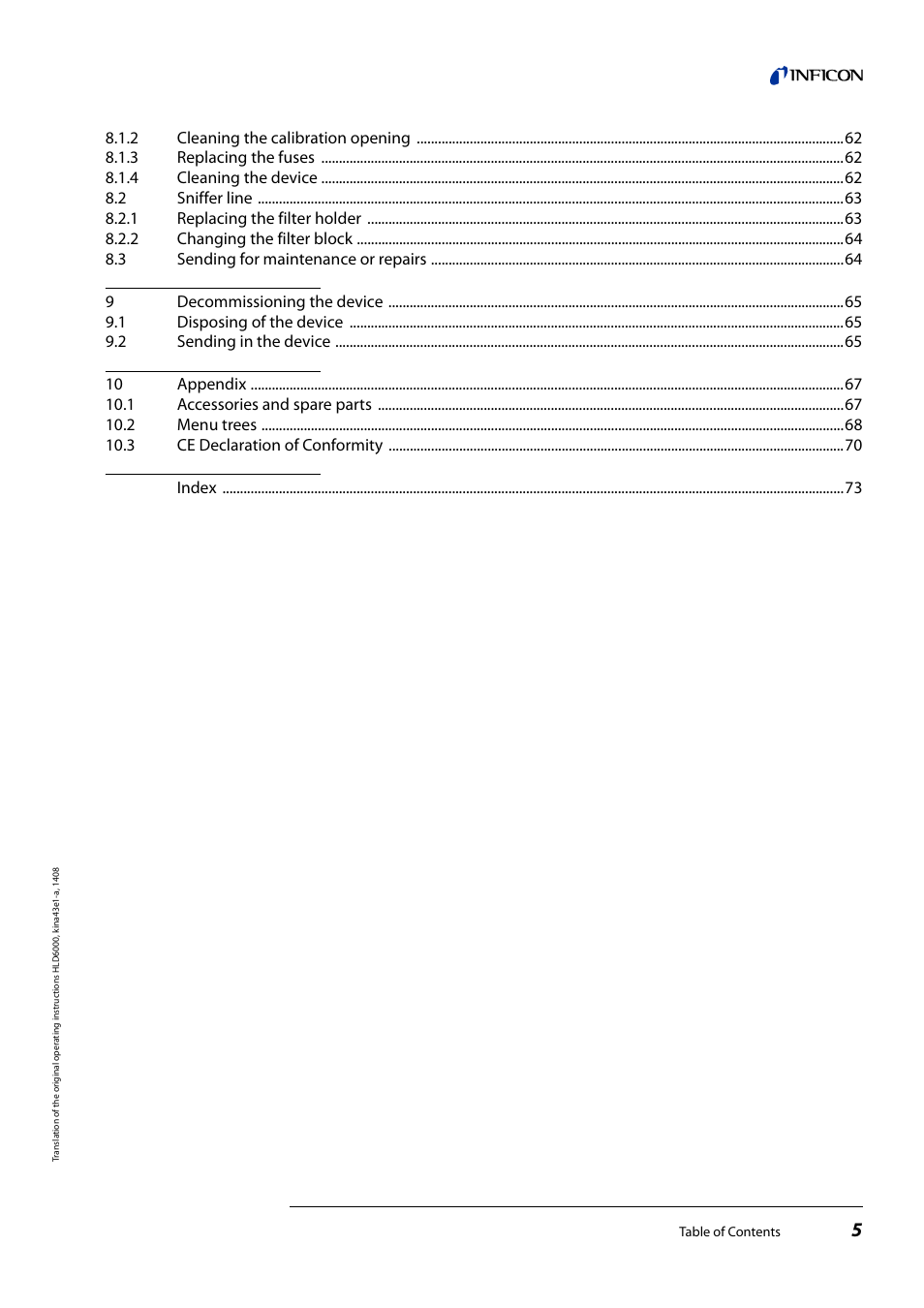 INFICON HLD6000 Refrigerant Leak Detector User Manual | Page 5 / 76