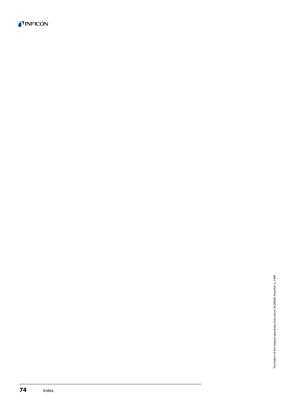 Index | INFICON HLD6000 Refrigerant Leak Detector User Manual | Page 74 / 76
