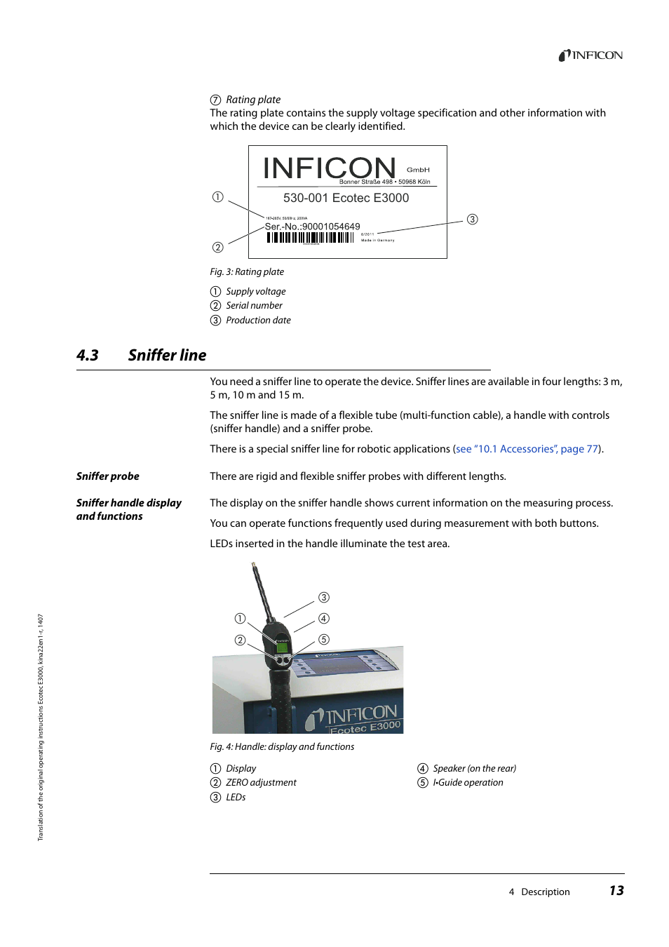 3 sniffer line, Sniffer line | INFICON Ecotec E3000 Multigas-Sniffer-Leak Detector User Manual | Page 13 / 92