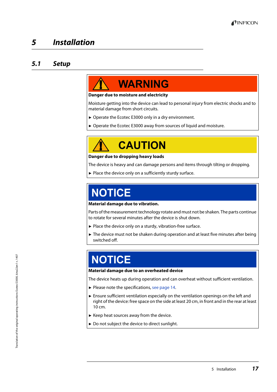 5 installation, 1 setup, Installation | Setup, Tion, 5installation | INFICON Ecotec E3000 Multigas-Sniffer-Leak Detector User Manual | Page 17 / 92