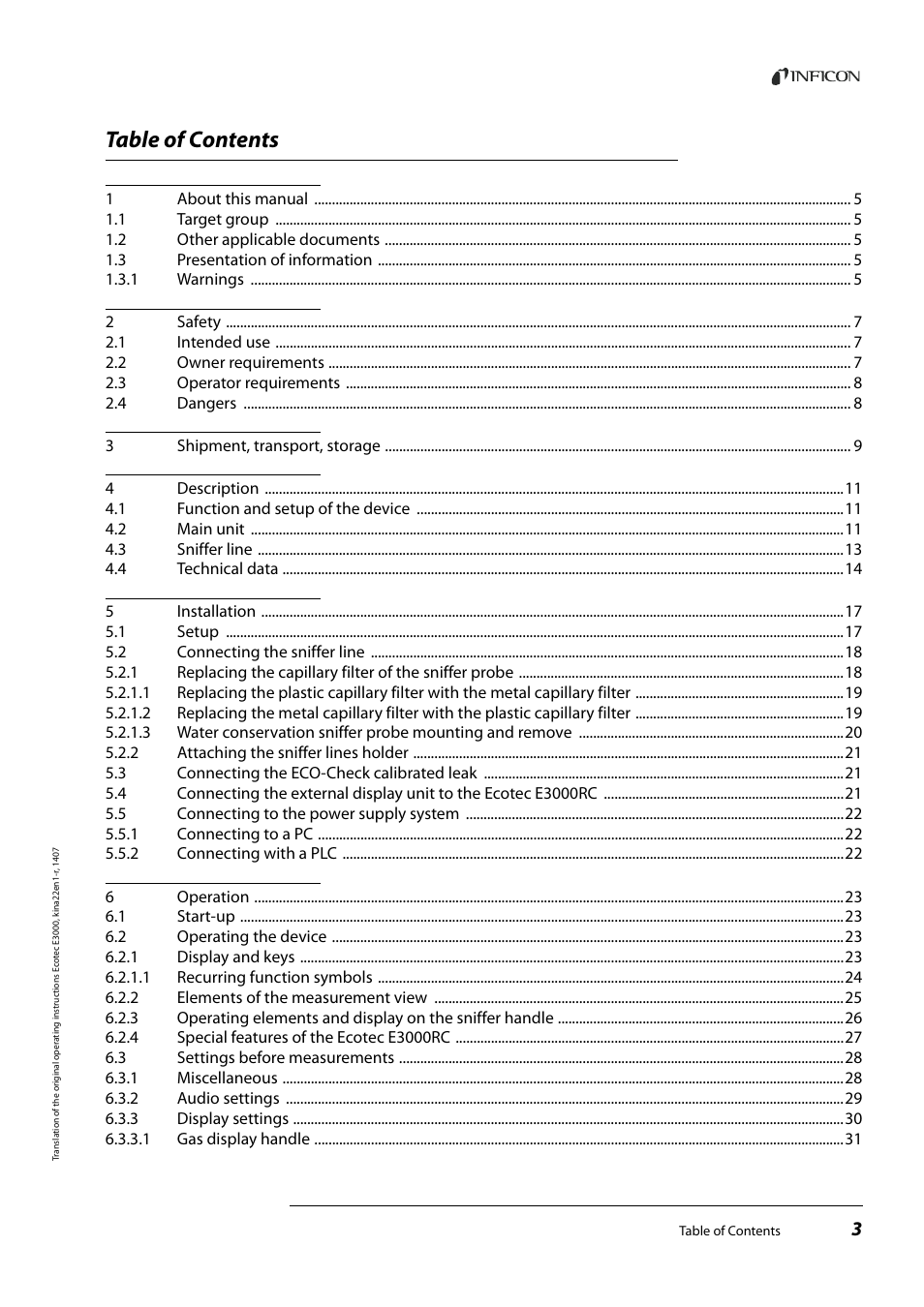 INFICON Ecotec E3000 Multigas-Sniffer-Leak Detector User Manual | Page 3 / 92