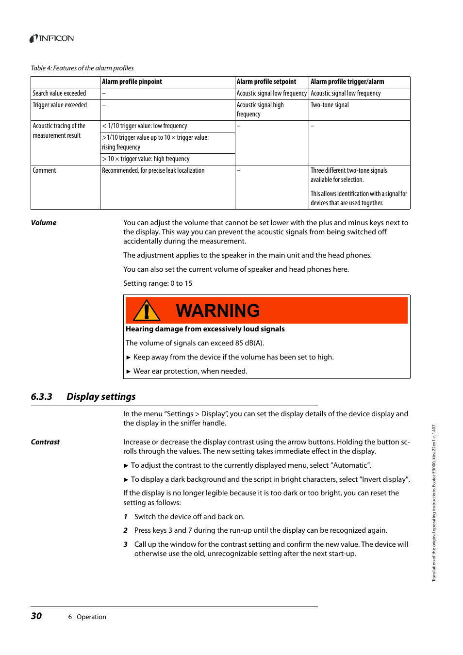 3 display settings, Display settings | INFICON Ecotec E3000 Multigas-Sniffer-Leak Detector User Manual | Page 30 / 92