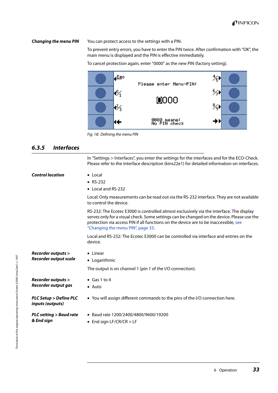 5 interfaces, Interfaces | INFICON Ecotec E3000 Multigas-Sniffer-Leak Detector User Manual | Page 33 / 92