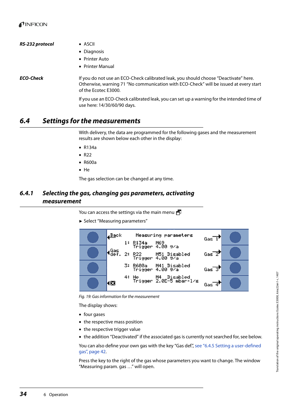 4 settings for the measurements, Settings for the measurements | INFICON Ecotec E3000 Multigas-Sniffer-Leak Detector User Manual | Page 34 / 92