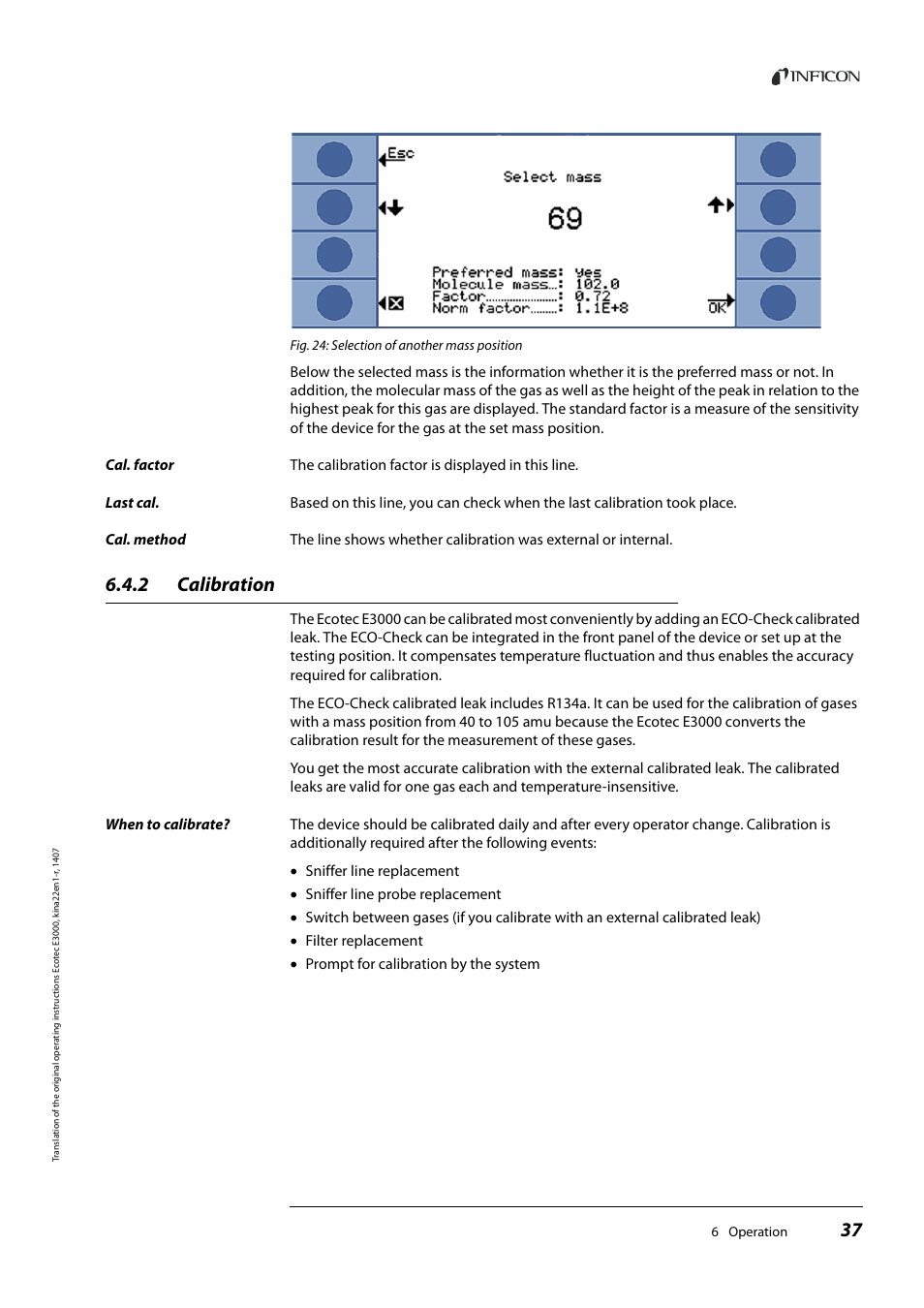 2 calibration, Calibration | INFICON Ecotec E3000 Multigas-Sniffer-Leak Detector User Manual | Page 37 / 92