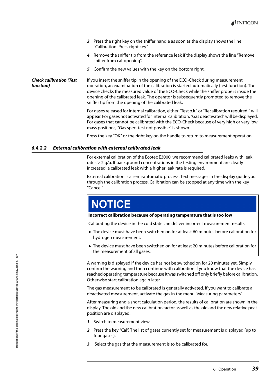 External calibration with external calibrated leak | INFICON Ecotec E3000 Multigas-Sniffer-Leak Detector User Manual | Page 39 / 92