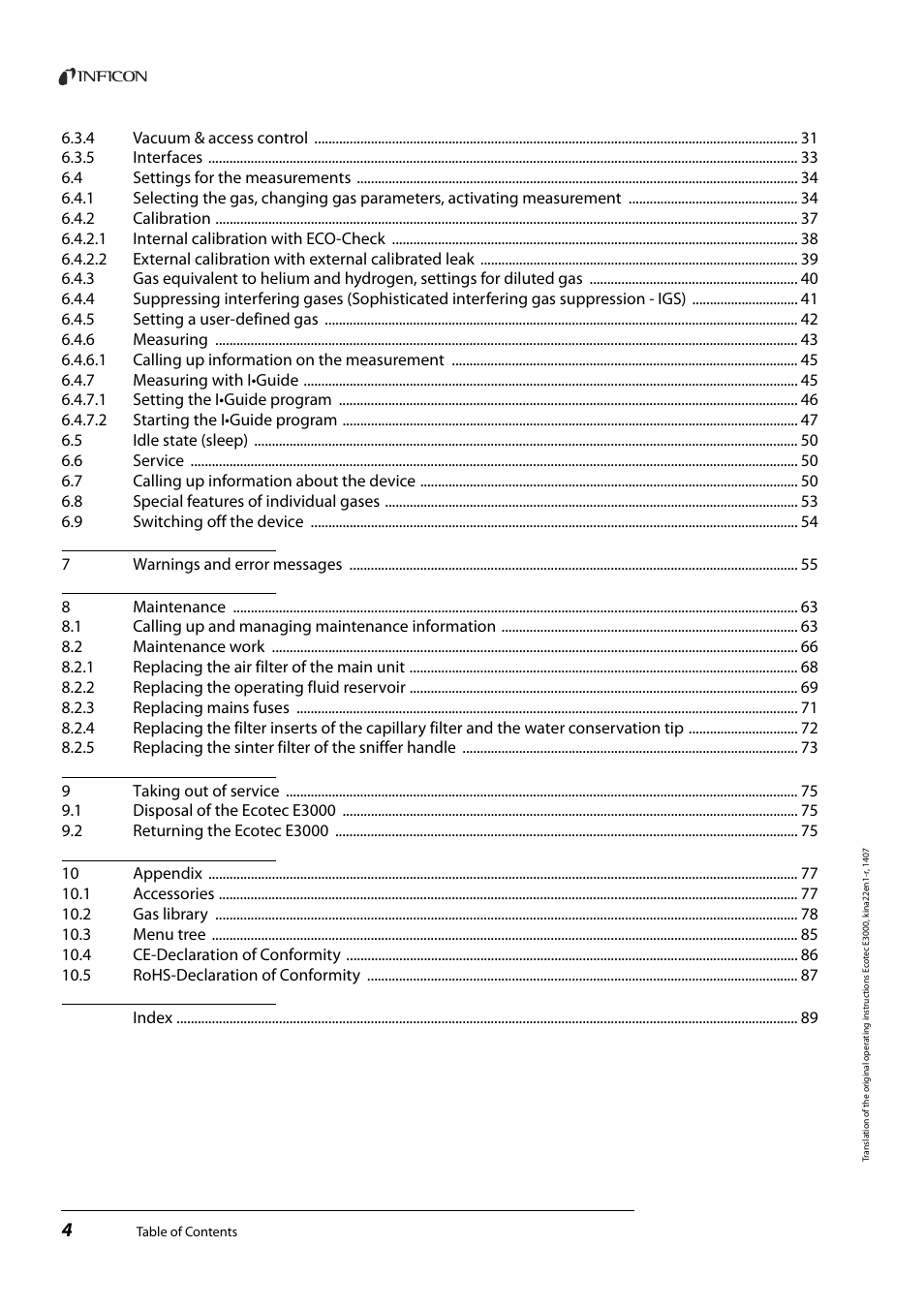 INFICON Ecotec E3000 Multigas-Sniffer-Leak Detector User Manual | Page 4 / 92
