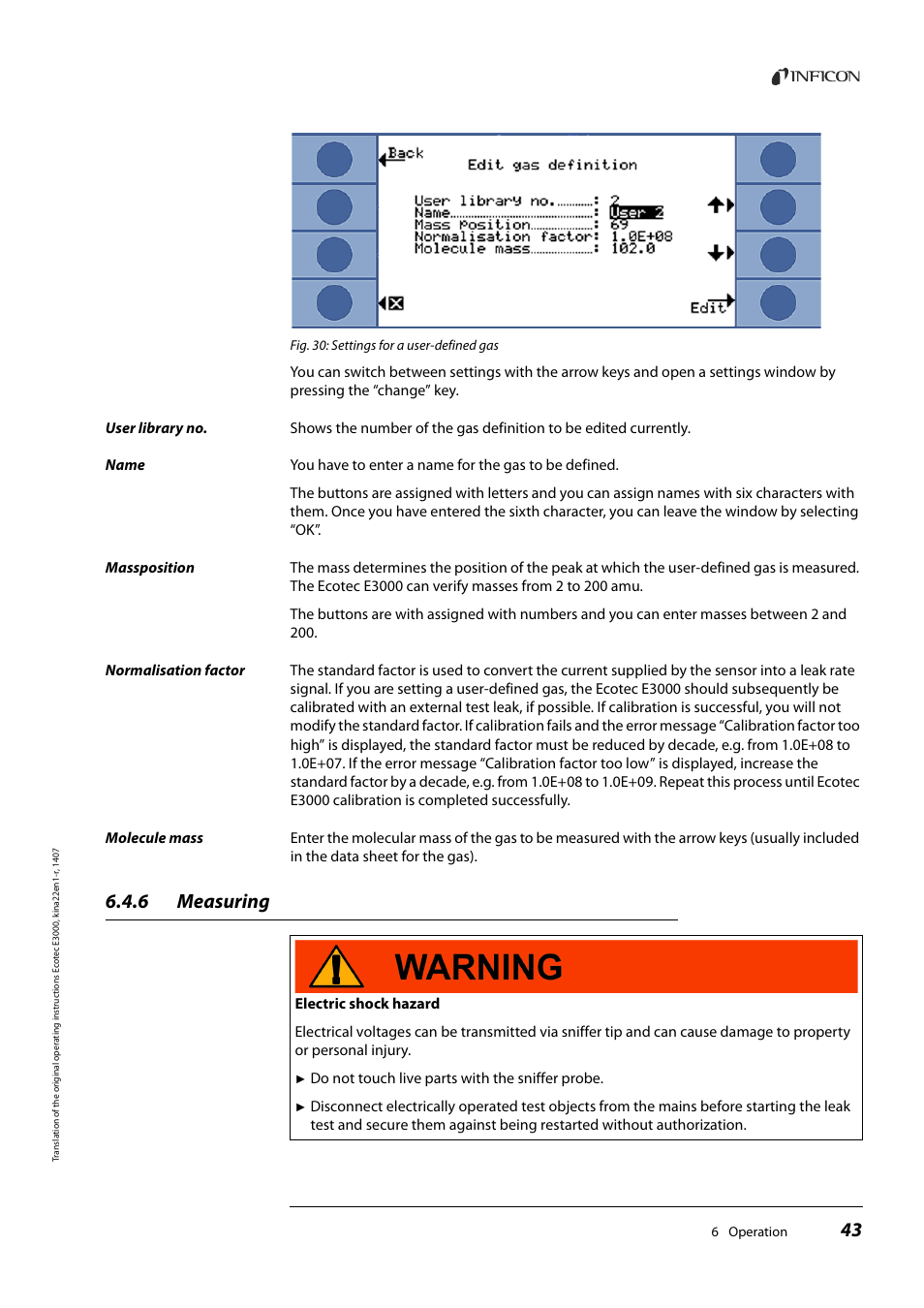 6 measuring, Measuring | INFICON Ecotec E3000 Multigas-Sniffer-Leak Detector User Manual | Page 43 / 92